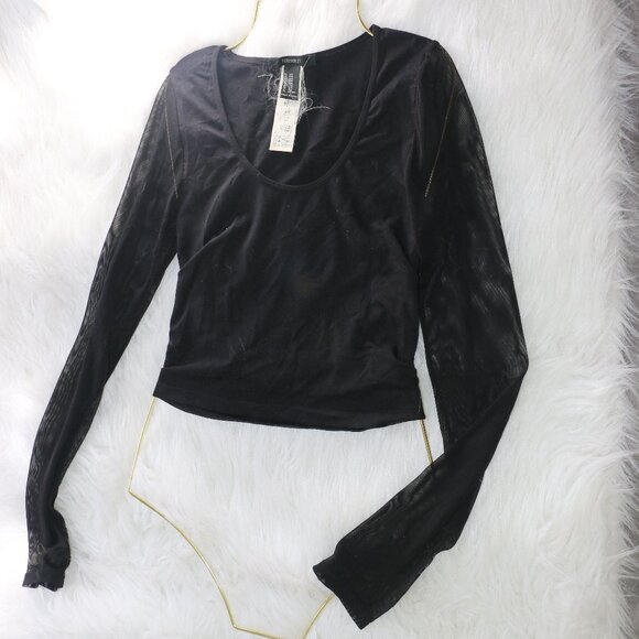 Forever 21 Black Crop Top with Sheer Long Sleeves 🖤 - Picture 1 of 10